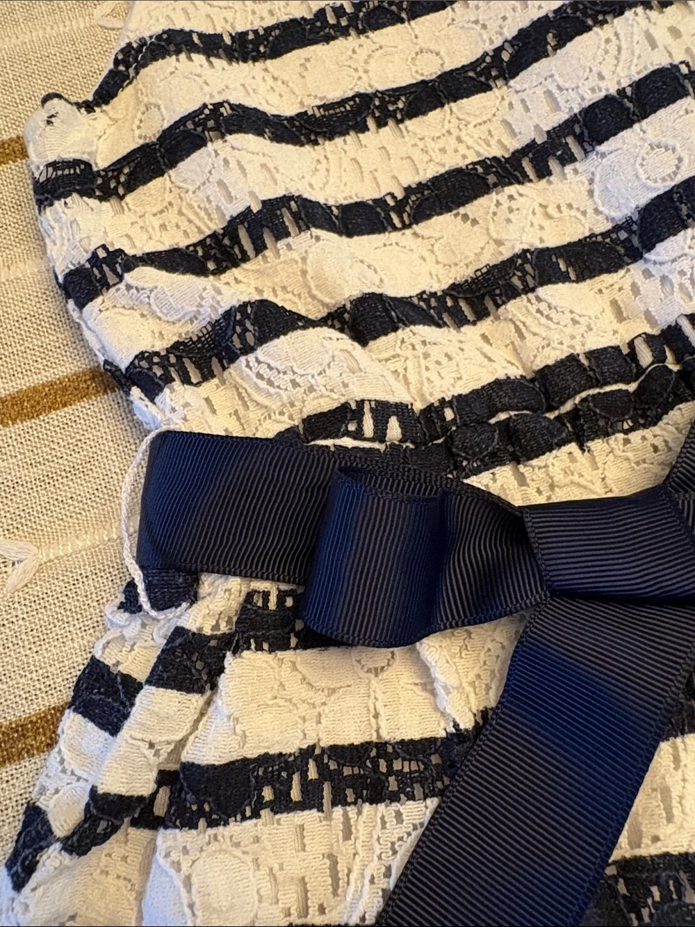 Maison Jules Navy and White Striped Lace Bow Dress